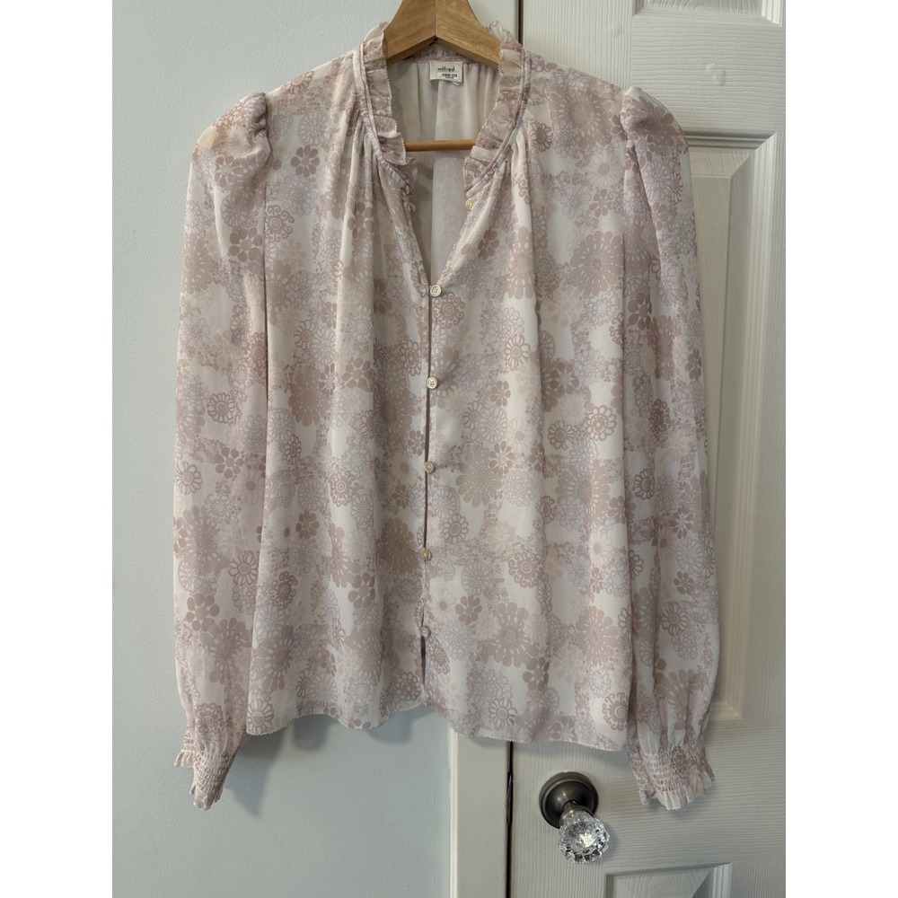Wilfred Santiago Button Up Chiffon Blouse Sz S Sheer Floral Coquette Twee Office